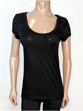 Jacob Black Ruched Scoop Neck Short Sleeve Top Womens Size Medium Fitted Stretch